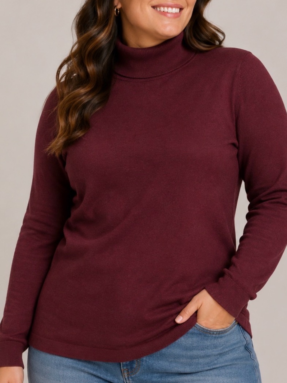 Talbots Burgundy/wine Turtleneck Sweater cotton/modal blend knit sweater SZ MP
